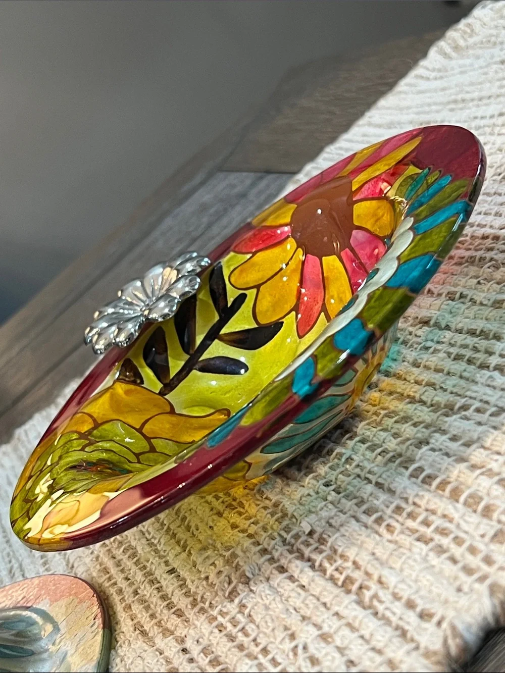 Rare Hand-Painted Floral Glass Bowls by Jennifer Brinley Entitled Natures Garden
